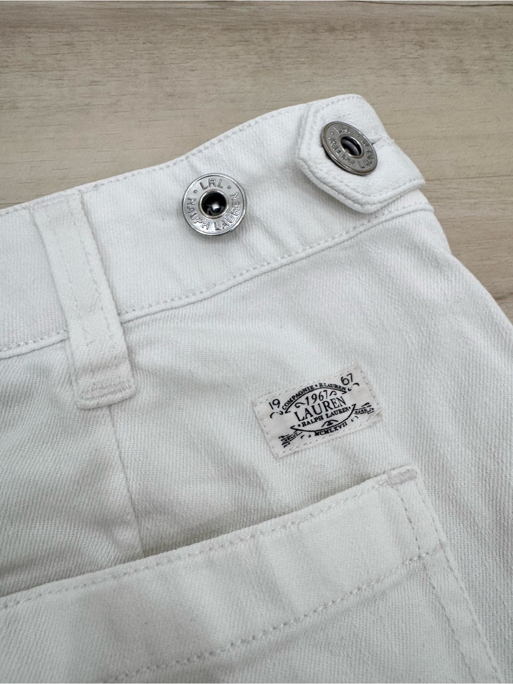 Lauren Ralph Lauren Denim Button Down long Skirt white silver buttons Sz 8 - Picture 7 of 8